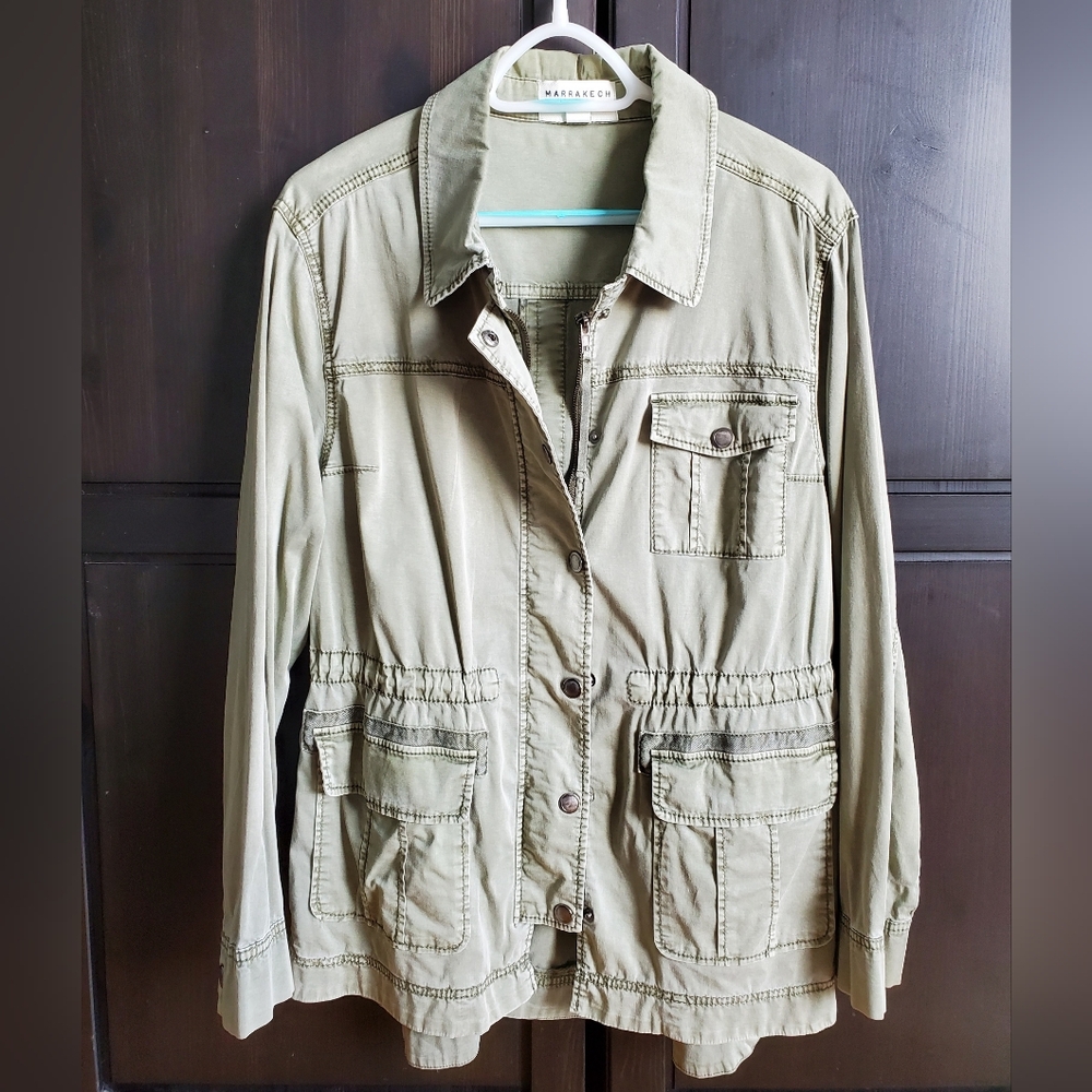 Anthropology Marrakech Women's Full Zip Military Utility Jacket Green